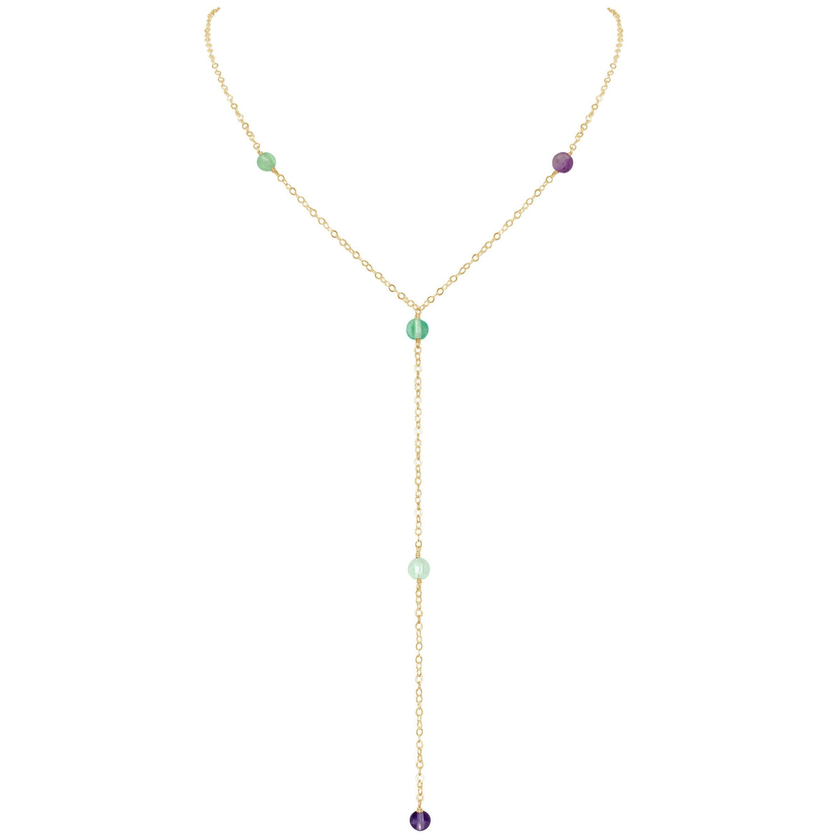 Dainty Y Necklace - Fluorite - 14K Gold Fill - Luna Tide Handmade Jewellery