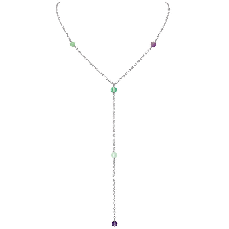 Dainty Y Necklace - Fluorite - Stainless Steel - Luna Tide Handmade Jewellery