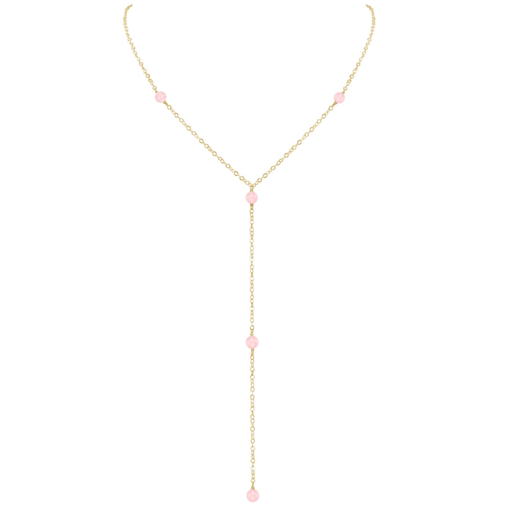 Dainty Rose Quartz Lariat Necklace - Dainty Rose Quartz Lariat Necklace - 14k Gold Fill - Luna Tide Handmade Crystal Jewellery