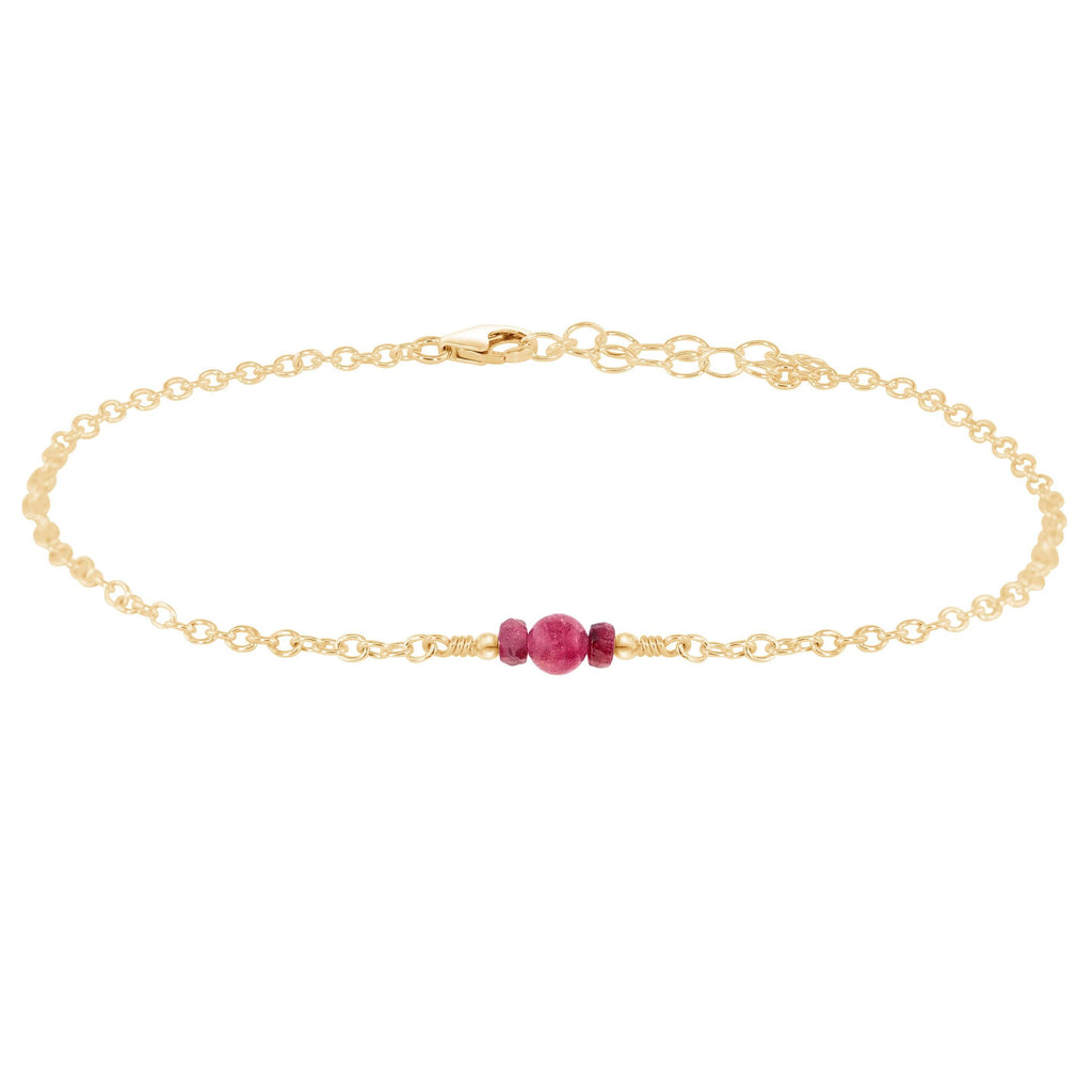 Dainty Ruby Gemstone Anklet - Dainty Ruby Gemstone Anklet - 14k Gold Fill - Luna Tide Handmade Crystal Jewellery