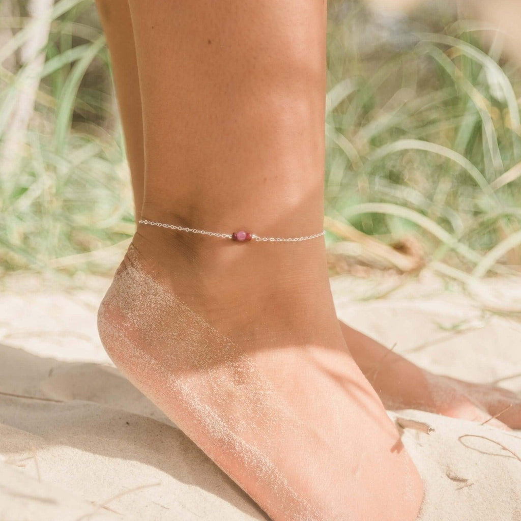 Dainty Ruby Gemstone Anklet - Dainty Ruby Gemstone Anklet - 14k Gold Fill - Luna Tide Handmade Crystal Jewellery