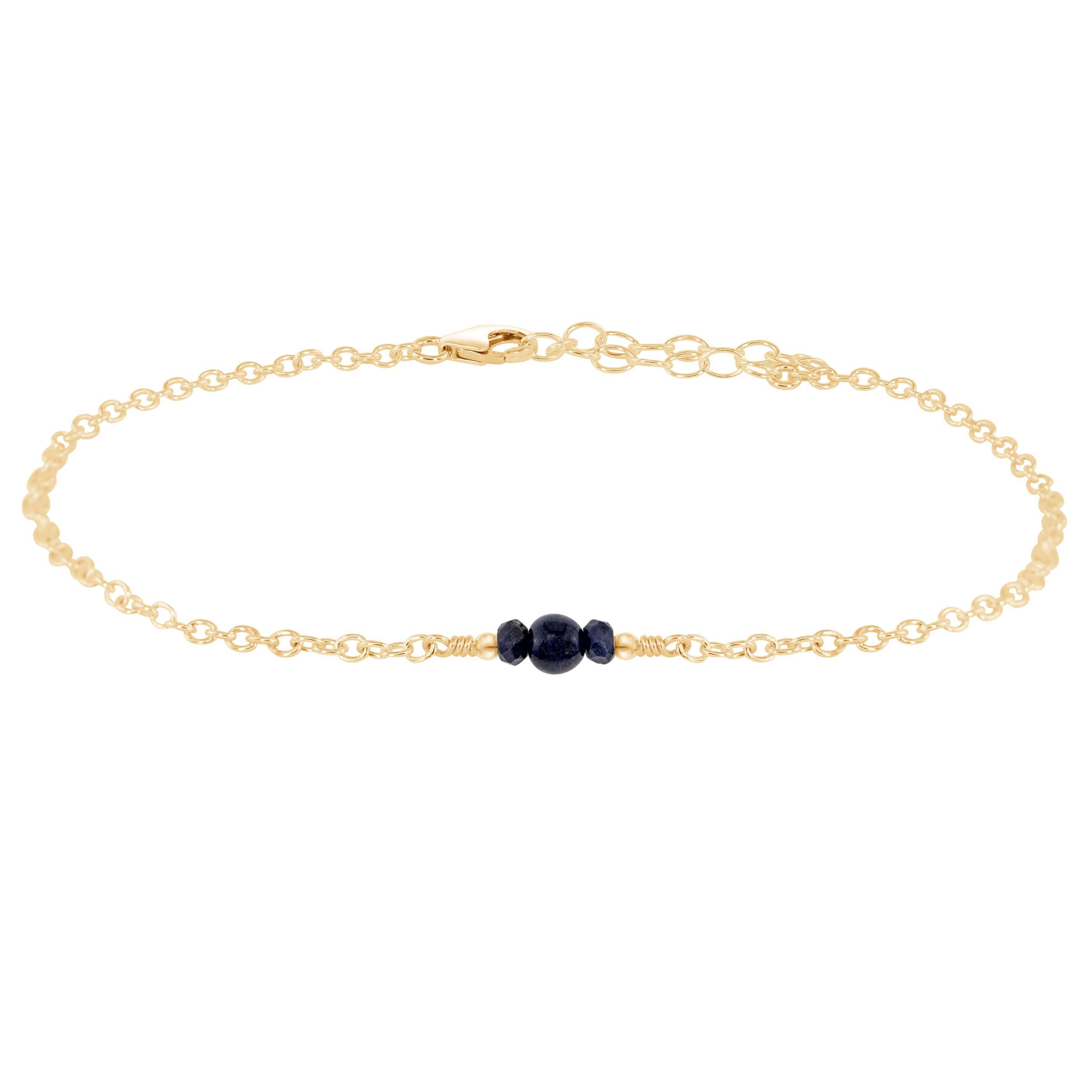 Dainty Sapphire Gemstone Anklet - Dainty Sapphire Gemstone Anklet - 14k Gold Fill - Luna Tide Handmade Crystal Jewellery
