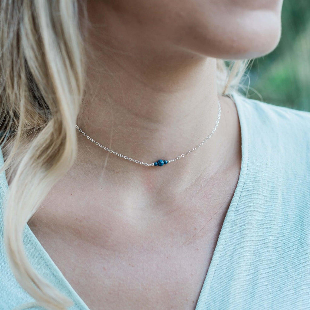 Dainty Sapphire Gemstone Choker Necklace - Dainty Sapphire Gemstone Choker Necklace - Sterling Silver - Luna Tide Handmade Crystal Jewellery