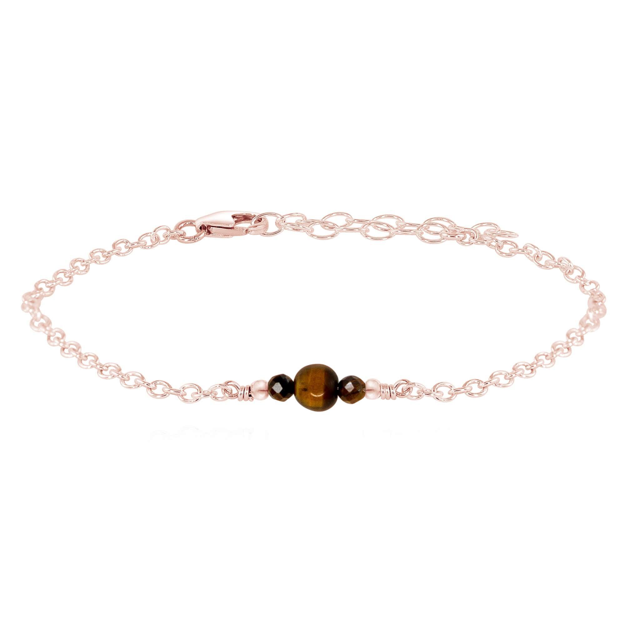 Dainty Tiger's Eye Gemstone Bracelet - Dainty Tiger's Eye Gemstone Bracelet - 14k Rose Gold Fill - Luna Tide Handmade Crystal Jewellery
