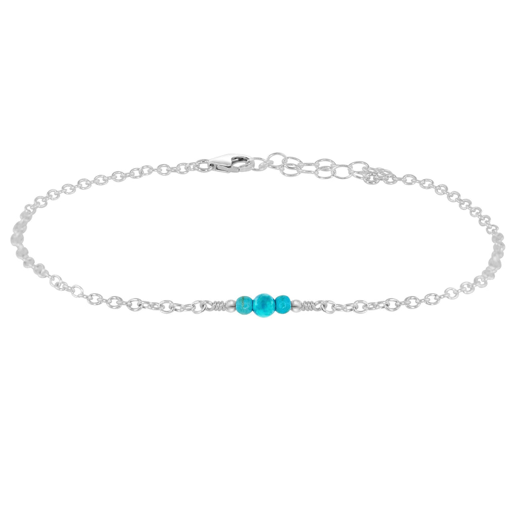 Dainty Turquoise Gemstone Anklet - Dainty Turquoise Gemstone Anklet - Sterling Silver - Luna Tide Handmade Crystal Jewellery