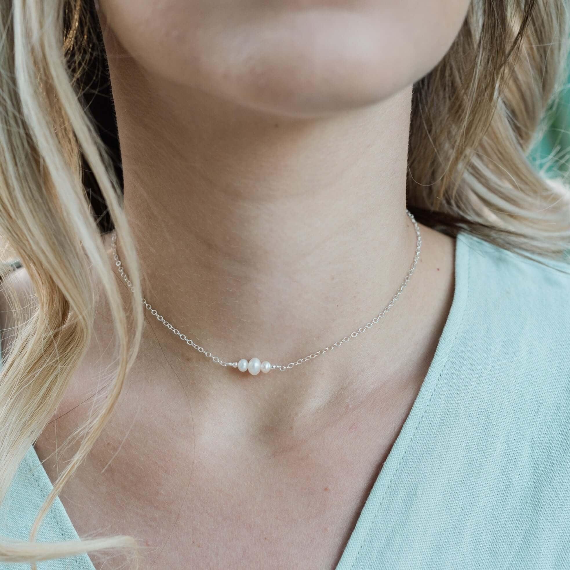 Dainty White Freshwater Pearl Gemstone Choker Necklace - Dainty White Freshwater Pearl Gemstone Choker Necklace - 14k Gold Fill - Luna Tide Handmade Crystal Jewellery
