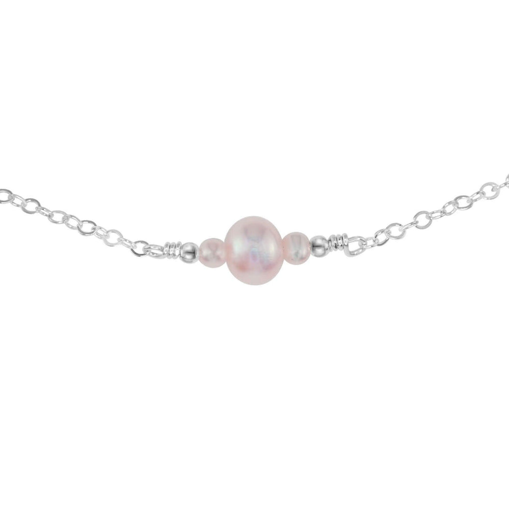 Dainty White Freshwater Pearl Gemstone Choker Necklace - Dainty White Freshwater Pearl Gemstone Choker Necklace - Sterling Silver - Luna Tide Handmade Crystal Jewellery