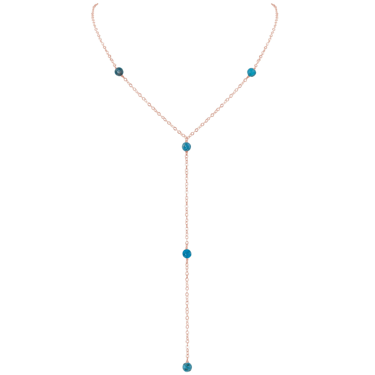 Dainty Y Necklace - Apatite - 14K Rose Gold Fill - Luna Tide Handmade Jewellery