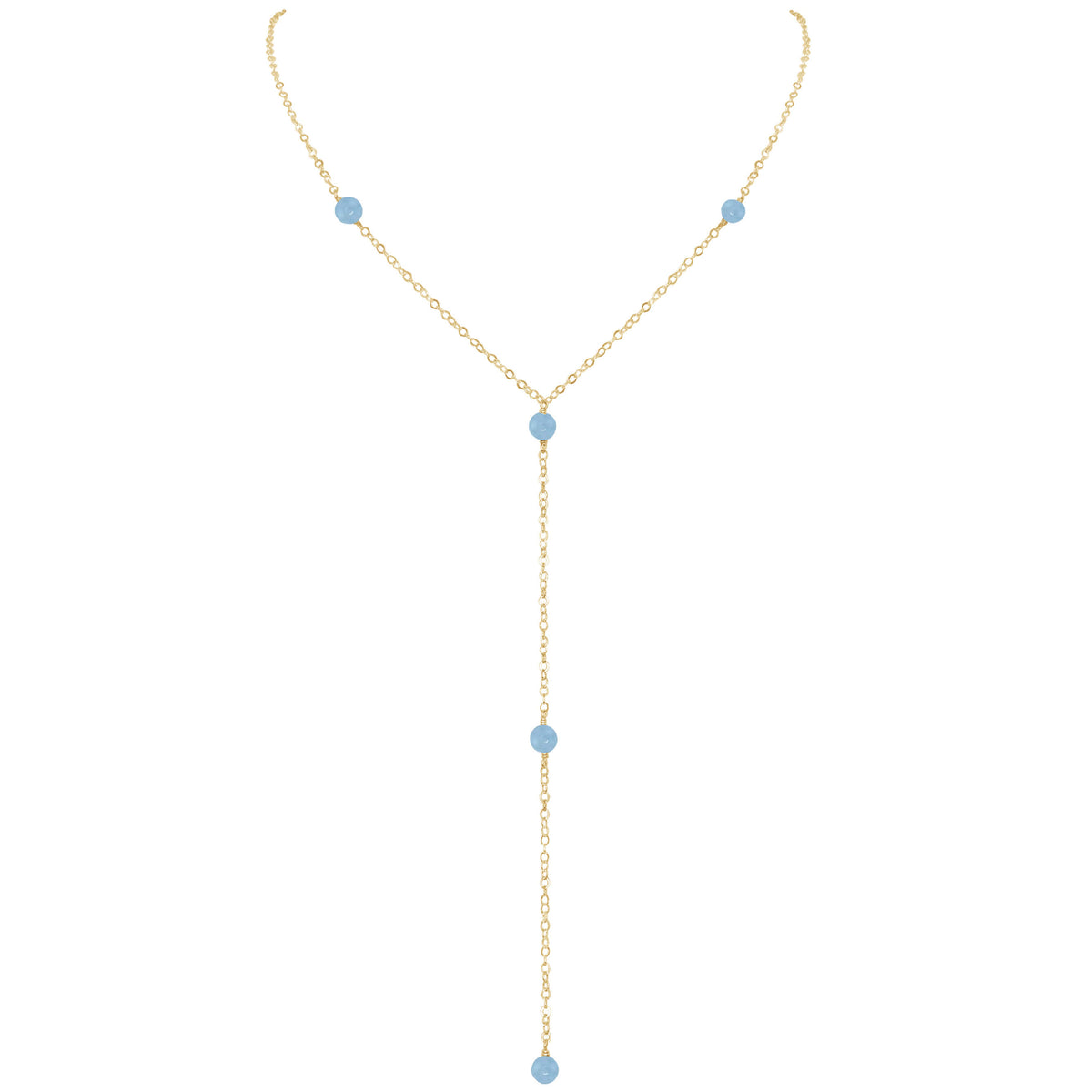 Dainty Y Necklace - Aquamarine - 14K Gold Fill - Luna Tide Handmade Jewellery