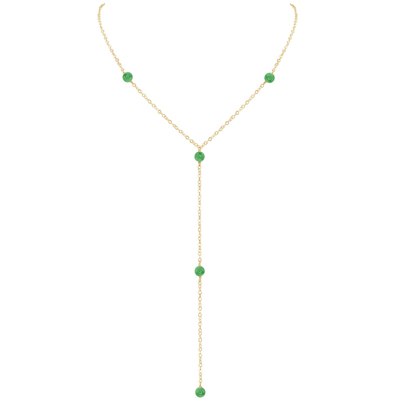 Dainty Y Necklace - Aventurine - 14K Gold Fill - Luna Tide Handmade Jewellery