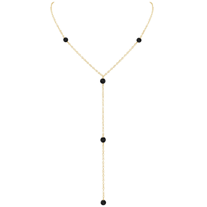 Dainty Y Necklace - Black Onyx - 14K Gold Fill - Luna Tide Handmade Jewellery