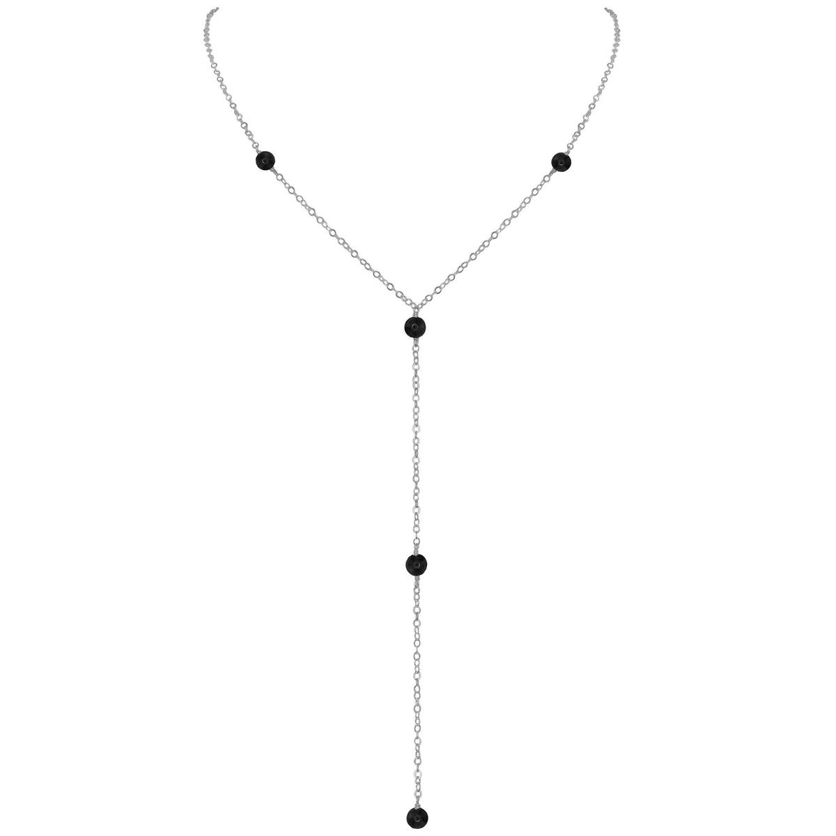 Dainty Y Necklace - Black Onyx - Stainless Steel - Luna Tide Handmade Jewellery