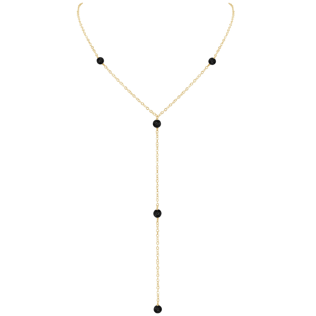 Dainty Y Necklace - Black Tourmaline - 14K Gold Fill - Luna Tide Handmade Jewellery