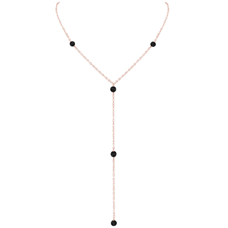 Dainty Y Necklace - Black Tourmaline - 14K Rose Gold Fill - Luna Tide Handmade Jewellery