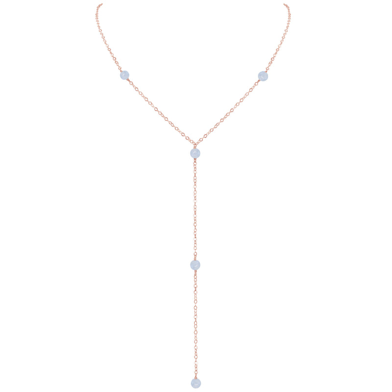 Dainty Y Necklace - Blue Lace Agate - 14K Rose Gold Fill - Luna Tide Handmade Jewellery