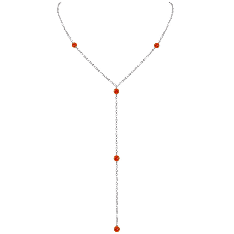 Dainty Y Necklace - Carnelian - Stainless Steel - Luna Tide Handmade Jewellery