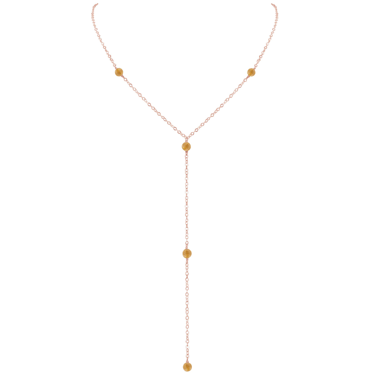 Dainty Y Necklace - Citrine - 14K Rose Gold Fill - Luna Tide Handmade Jewellery