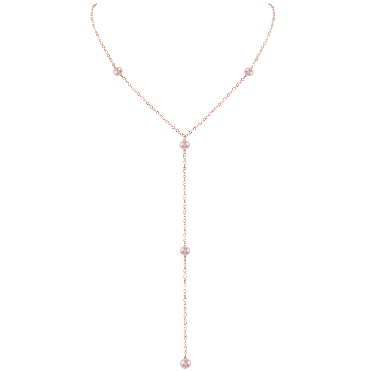 Dainty Y Necklace - Freshwater Pearl - 14K Rose Gold Fill - Luna Tide Handmade Jewellery