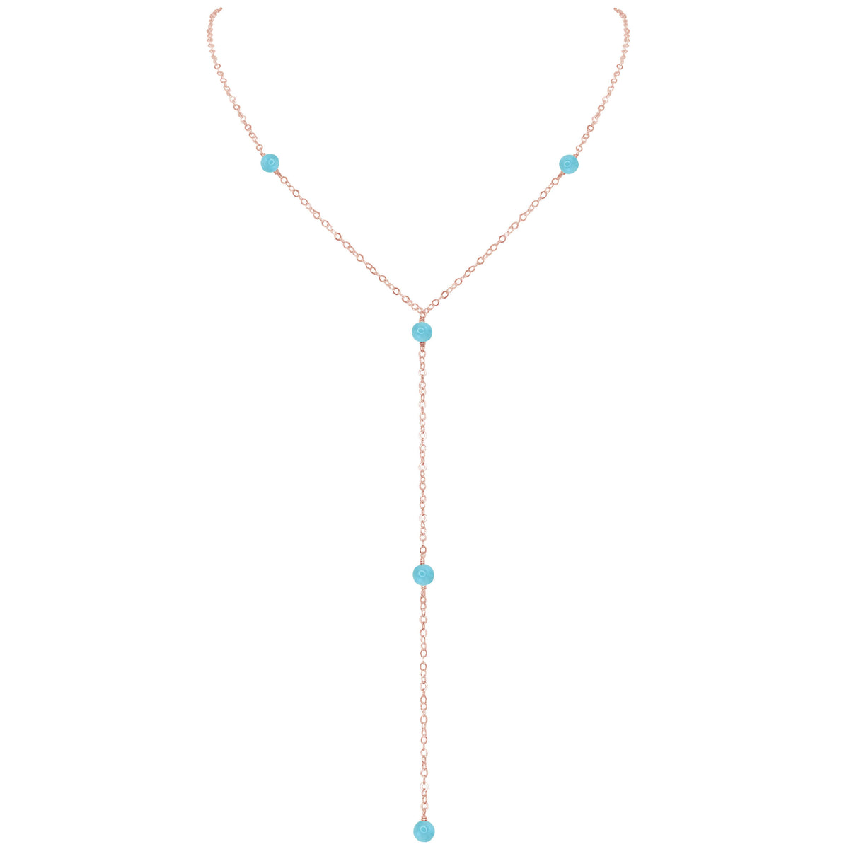 Dainty Y Necklace - Larimar - 14K Rose Gold Fill - Luna Tide Handmade Jewellery