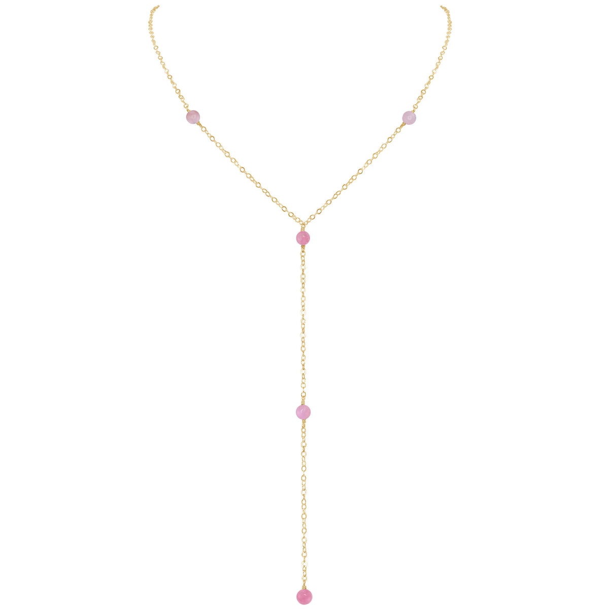 Dainty Y Necklace - Pink Peruvian Opal - 14K Gold Fill - Luna Tide Handmade Jewellery