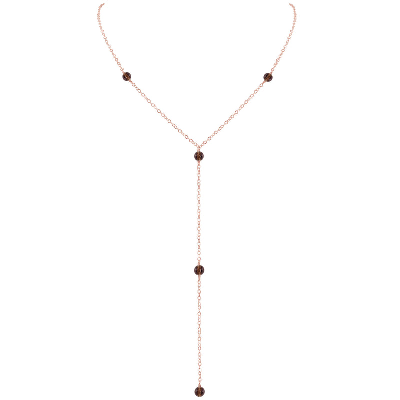 Dainty Y Necklace - Smoky Quartz - 14K Rose Gold Fill - Luna Tide Handmade Jewellery