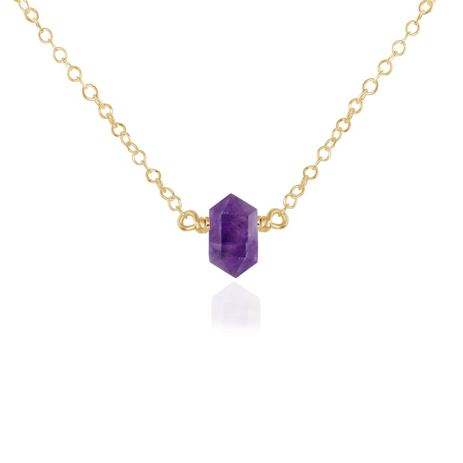 Double Terminated Amethyst Mini Crystal Point Necklace - Double Terminated Amethyst Mini Crystal Point Necklace - 14k Gold Fill - Luna Tide Handmade Crystal Jewellery