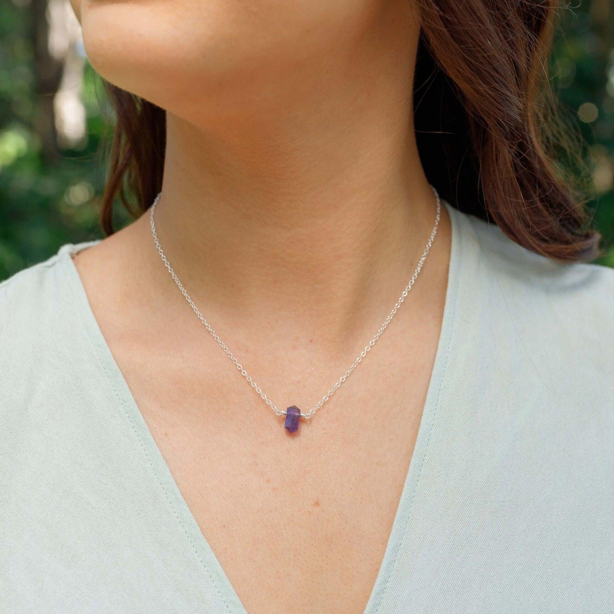 Double Terminated Amethyst Mini Crystal Point Necklace - Double Terminated Amethyst Mini Crystal Point Necklace - 14k Gold Fill - Luna Tide Handmade Crystal Jewellery