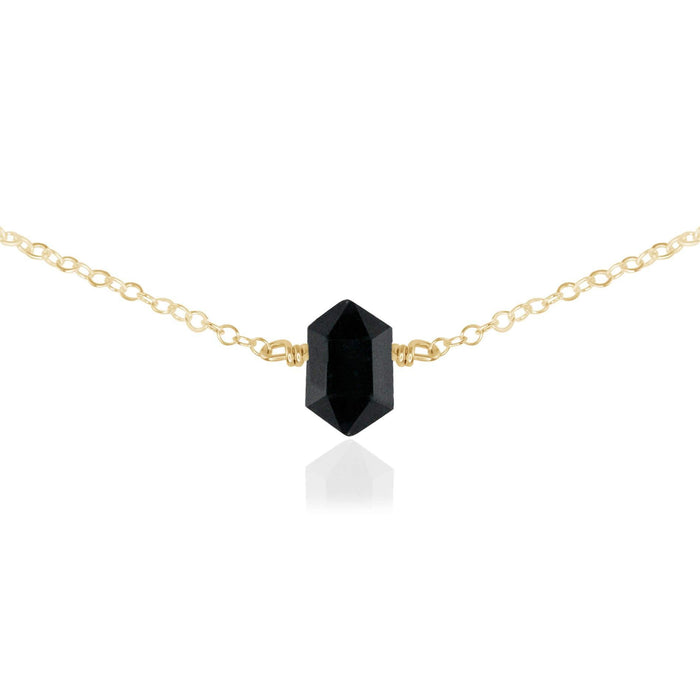 Double Terminated Black Tourmaline Mini Crystal Point Choker Necklace - Double Terminated Black Tourmaline Mini Crystal Point Choker Necklace - 14k Gold Fill - Luna Tide Handmade Crystal Jewellery