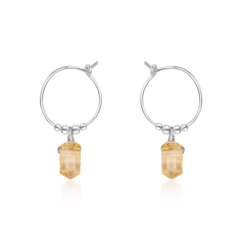Double Terminated Citrine Mini Crystal Point Dangle Hoop Earrings - Double Terminated Citrine Mini Crystal Point Dangle Hoop Earrings - Sterling Silver - Luna Tide Handmade Crystal Jewellery