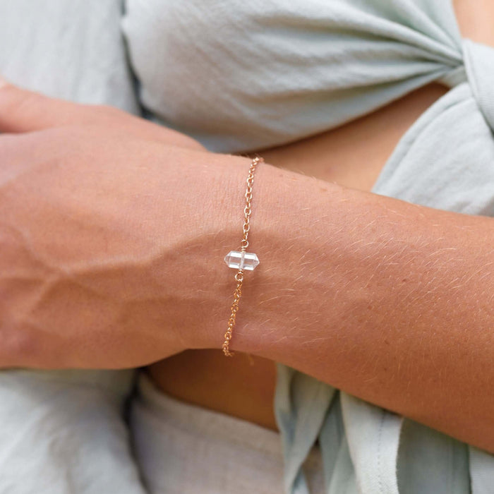Double Terminated Crystal Bracelet - 14K Rose Gold Fill - Luna Tide Handmade Jewellery