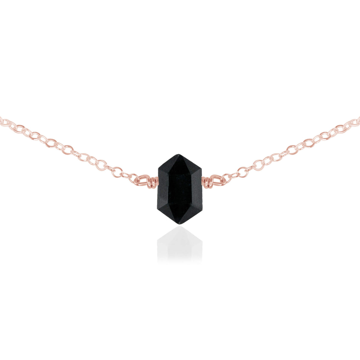 Double Terminated Crystal Choker - Black Tourmaline - 14K Rose Gold Fill - Luna Tide Handmade Jewellery
