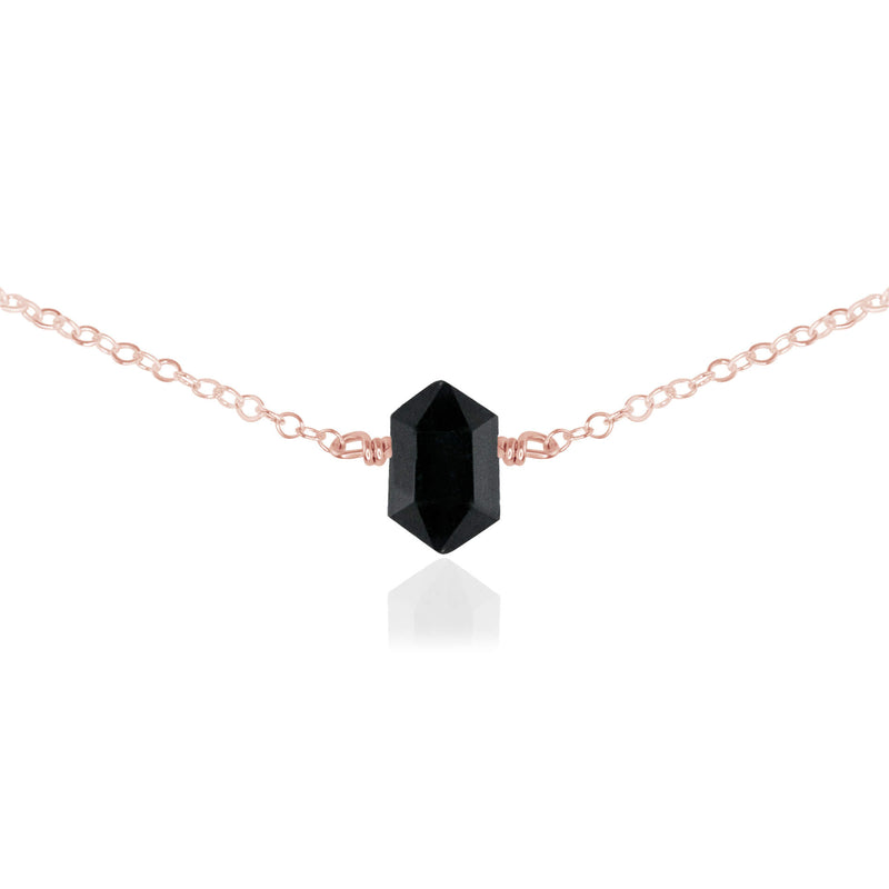 Double Terminated Crystal Choker - Black Tourmaline - 14K Rose Gold Fill - Luna Tide Handmade Jewellery