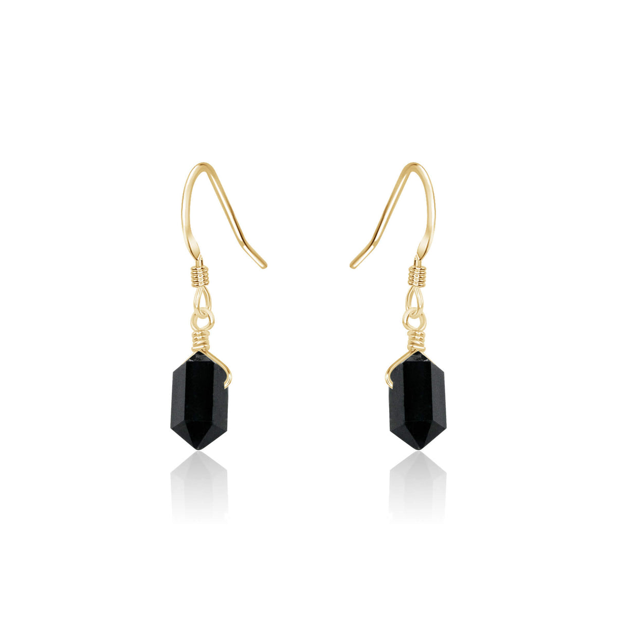 Double Terminated Crystal Dangle Drop Earrings - Black Tourmaline - 14K Gold Fill - Luna Tide Handmade Jewellery