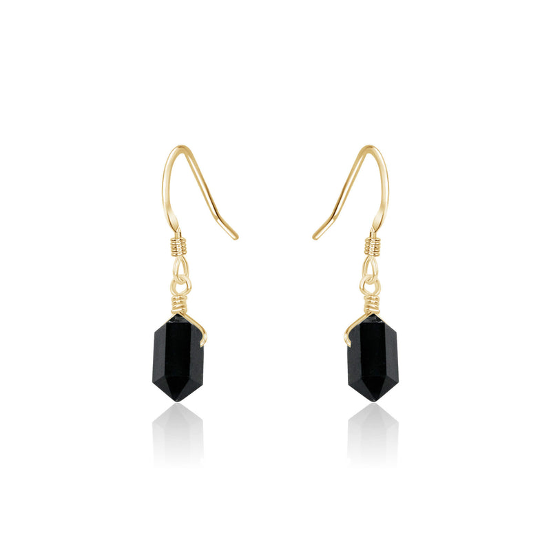 Double Terminated Crystal Dangle Drop Earrings - Black Tourmaline - 14K Gold Fill - Luna Tide Handmade Jewellery