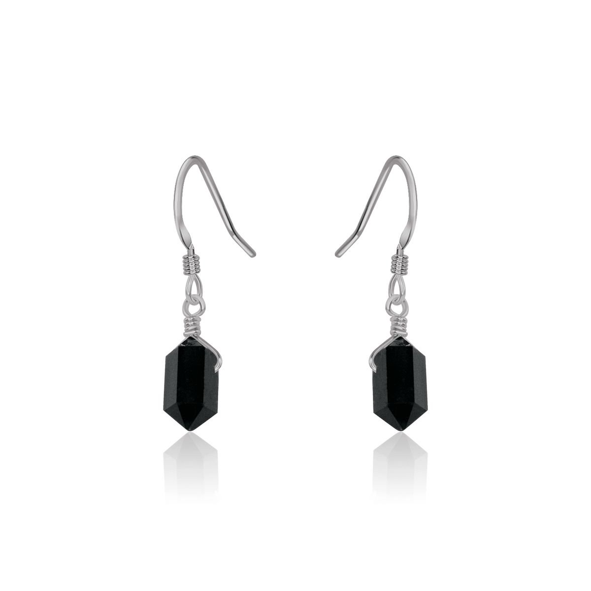Double Terminated Crystal Dangle Drop Earrings - Black Tourmaline - Stainless Steel - Luna Tide Handmade Jewellery