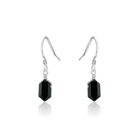 Double Terminated Crystal Dangle Drop Earrings - Black Tourmaline - Sterling Silver - Luna Tide Handmade Jewellery
