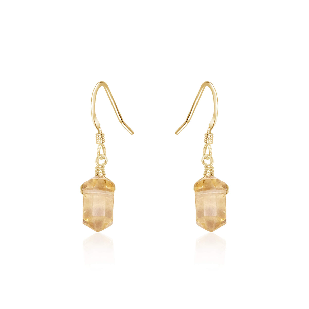 Double Terminated Crystal Dangle Drop Earrings - Citrine - 14K Gold Fill - Luna Tide Handmade Jewellery