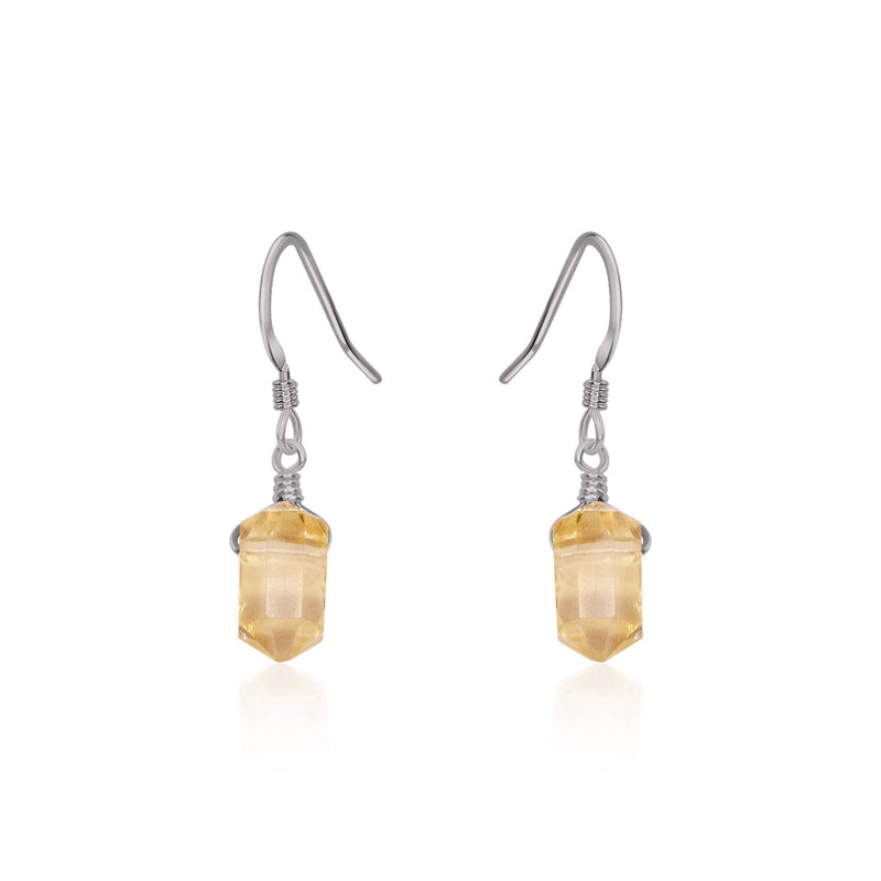 Double Terminated Crystal Dangle Drop Earrings - Citrine - Stainless Steel - Luna Tide Handmade Jewellery