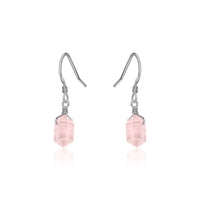 Double Terminated Crystal Dangle Drop Earrings - Rose Quartz - Stainless Steel - Luna Tide Handmade Jewellery