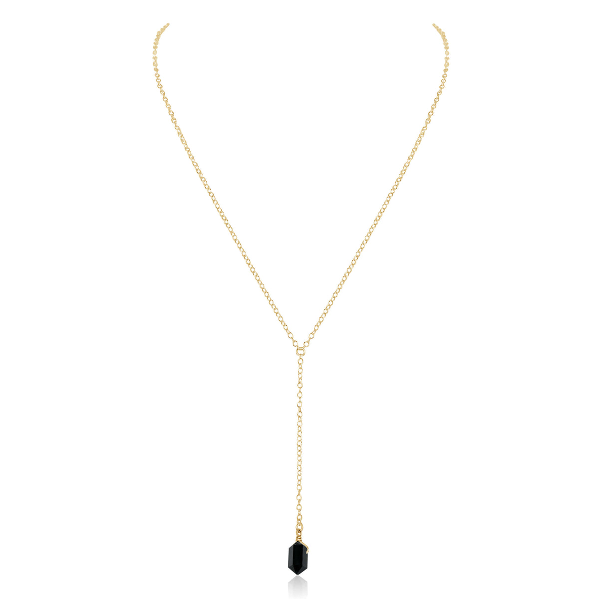 Double Terminated Crystal Lariat - Black Tourmaline - 14K Gold Fill - Luna Tide Handmade Jewellery