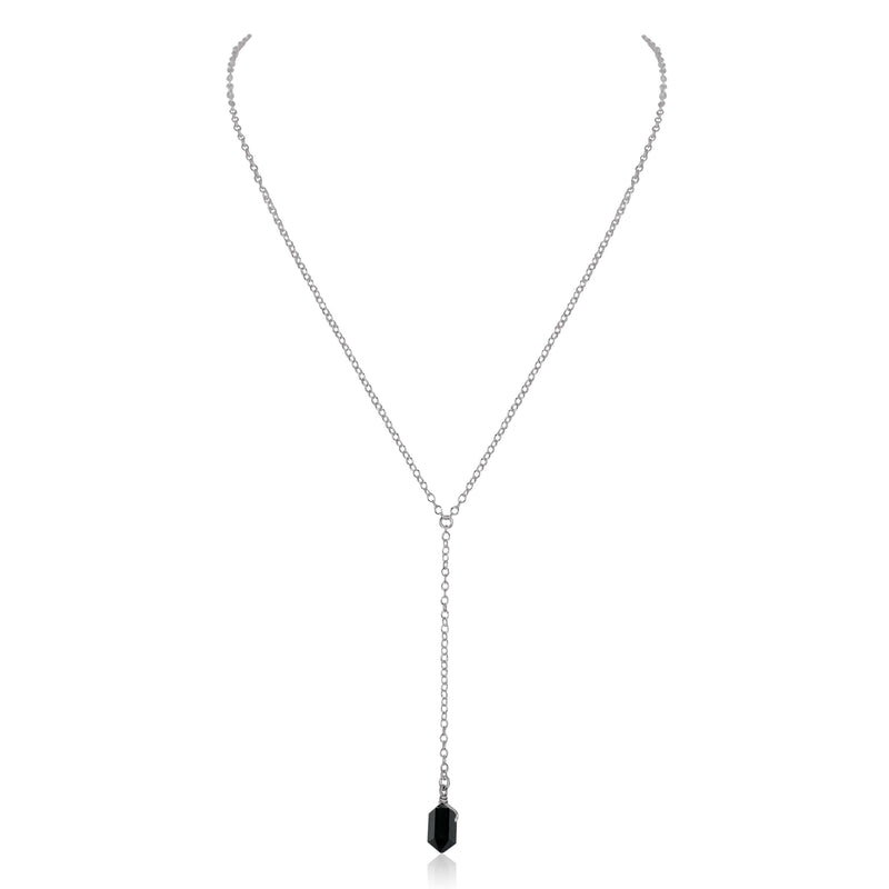 Double Terminated Crystal Lariat - Black Tourmaline - Stainless Steel - Luna Tide Handmade Jewellery