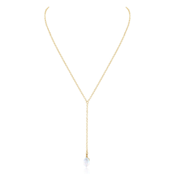 Double Terminated Crystal Lariat - Rainbow Moonstone - 14K Gold Fill - Luna Tide Handmade Jewellery