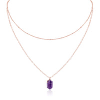 Double Terminated Crystal Layered Choker - Amethyst - 14K Rose Gold Fill - Luna Tide Handmade Jewellery