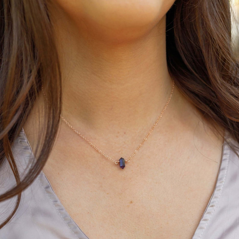 Double Terminated Crystal Necklace - Amethyst - 14K Rose Gold Fill - Luna Tide Handmade Jewellery