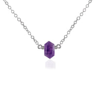 Double Terminated Crystal Necklace - Amethyst - Stainless Steel - Luna Tide Handmade Jewellery