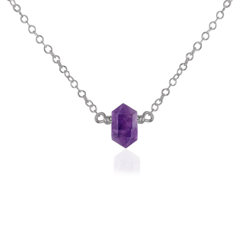 Double Terminated Crystal Necklace - Amethyst - Stainless Steel - Luna Tide Handmade Jewellery