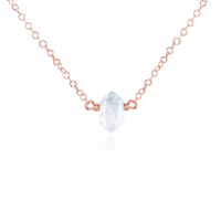 Double Terminated Crystal Necklace - Rainbow Moonstone - 14K Rose Gold Fill - Luna Tide Handmade Jewellery