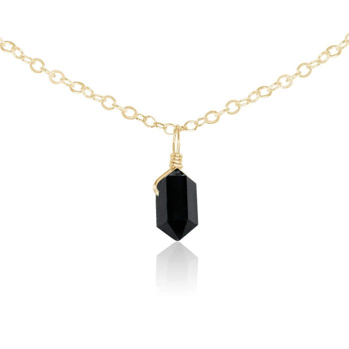 Double Terminated Crystal Pendant Choker - Black Tourmaline - 14K Gold Fill - Luna Tide Handmade Jewellery