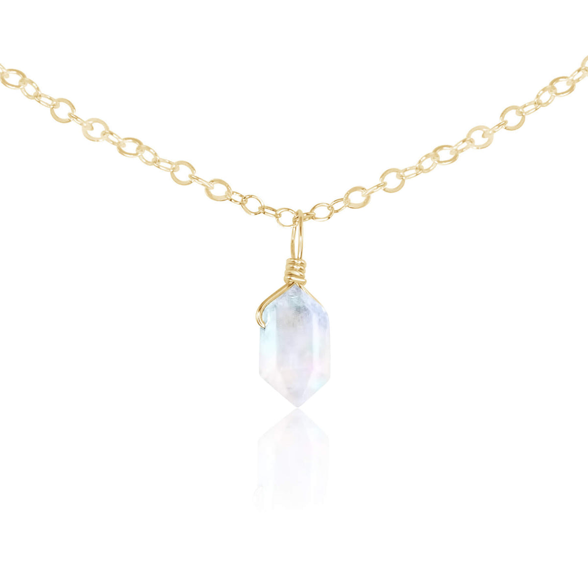 Double Terminated Crystal Pendant Choker - Rainbow Moonstone - 14K Gold Fill - Luna Tide Handmade Jewellery