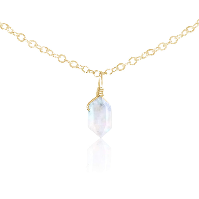 Double Terminated Crystal Pendant Choker - Rainbow Moonstone - 14K Gold Fill - Luna Tide Handmade Jewellery